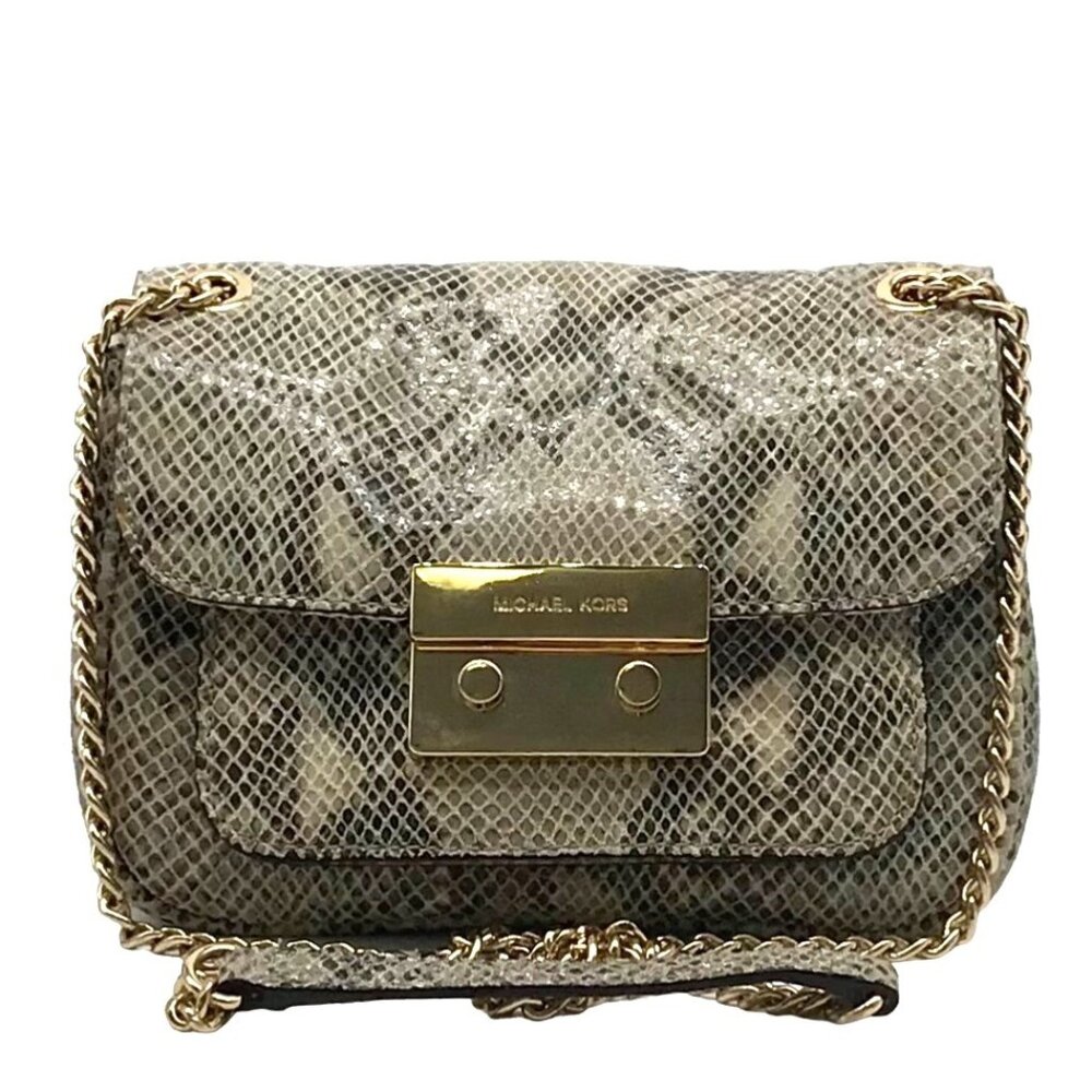 Michael Kors Beige Embossed Leather Carine Shoulder Bag